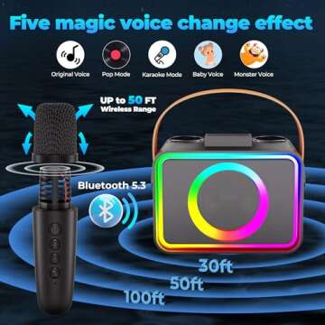 Karaoke Machine, Portable Bluetooth Karaoke Speaker with 2 Wireless Microphones for Adults & Kids with LED Lights, Karaoke Microphone with PA System Supports USB/TF/AUX,Gift for Brithday,Party,Home