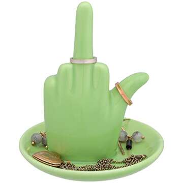 Stephanie Imports Forest Green Ceramic Middle Finger Jewelry Ring Dish Tray