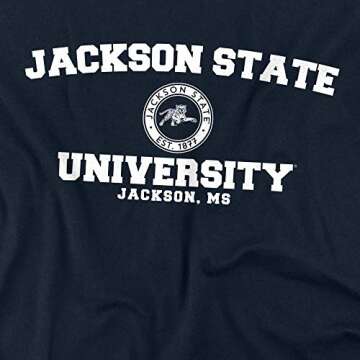 Jackson State University Official Circle Logo Unisex Adult T-Shirt, Navy, X-Large