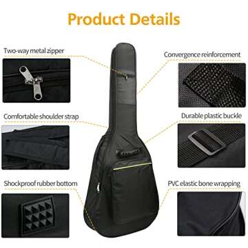 Mdvora 3pcs Guitar Accessories Kit, Guitar Gig Bag + Folding Guitar Stand + Adjustable Guitar Strap, for Acoustic Classical Guitar Bass Guitar