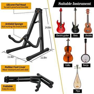 Mdvora 3pcs Guitar Accessories Kit, Guitar Gig Bag + Folding Guitar Stand + Adjustable Guitar Strap, for Acoustic Classical Guitar Bass Guitar