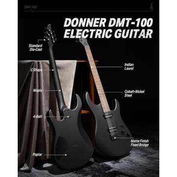 Donner Matte Black Electric Guitar Beginner Kit