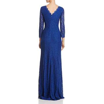 Adrianna Papell Women's Long Sleeve Lace Gown, Prussian, 4