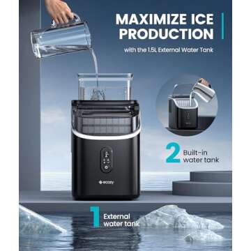 ecozy Ice Cube Makers Countertop, 33lbs Per Day Portable Ice Machine, Self-Cleaning Ice Maker Machine with 1.5L External Water Tank for Home Office Party Bar