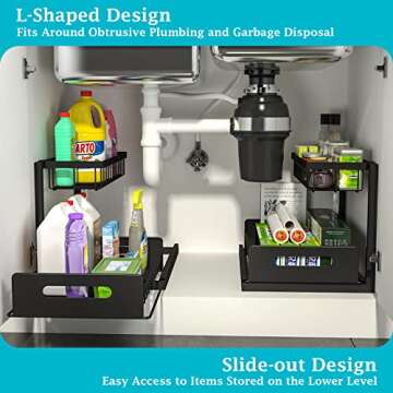 REALINN Under Sink Organizer 2 Pack - Slide Out Shelves for Kitchen & Bathroom