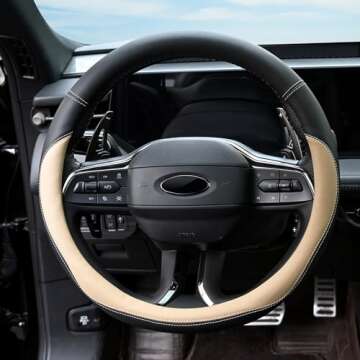 Valleycomfy Beige Steering Wheel Cover 15 Inch