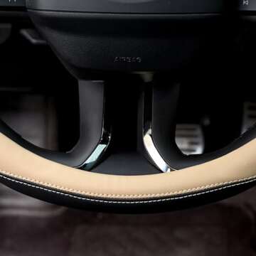 Valleycomfy Beige Steering Wheel Cover 15 Inch