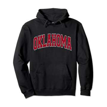 Oklahoma OK Varsity Style Red Text Pullover Hoodie