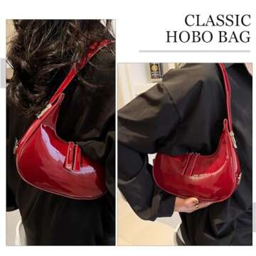 Retro Y2K Crescent Shoulder Bag for Women - Red