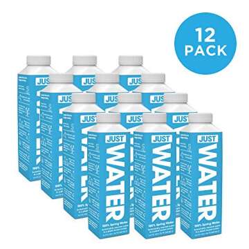 JUST Water, Premium Pure Still Spring Water in an Eco-Friendly BPA Free Plant-Based Bottle - Naturally Alkaline, High 8.0 pH - Fully Recyclable Boxed Carton, 16.9 Fl Oz (Pack of 12)