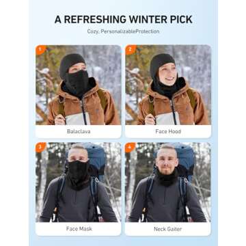 AstroAI Balaclava Ski Mask Winter Fleece Thermal Face Mask Cover for Men Women Warmer Windproof Breathable, Cold Weather Gear for Skiing, Outdoor Work, Motorcycling, Snowboarding, Black-S, 20"-21.5"