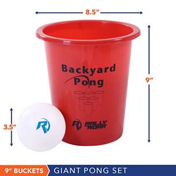 Rally and Roar Jumbo Tailgate Beer Pong Set - Includes 12 Durable 9" Tall Cups, 2 Balls, Carry Bag