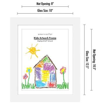 Americanflat 10x12.5 Kids Art Frame - Front Loading Picture Frame Holds 100 Artworks - Use as 8.5x11 Frame with Mat or 10x12.5 Frame Without Mat - My Mini Masterpiece - White