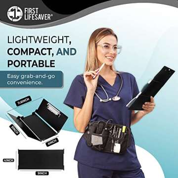 First Lifesaver Nursing Clipboard 3 Layers Aluminum Foldable Nurse Clipboard with Strong ClipFor Nurses, Nursing Students and Doctors (Black)