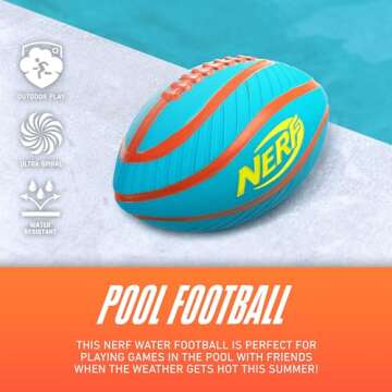 NERF Pool + Beach Water Football - Tidal Toss Pool Football for Water Games - Perfect Pool Toy for Kids - Extra Grip Water-Filled Pool Football,Blue/Orange