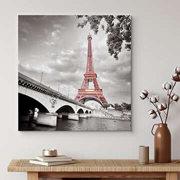 wall26 Canvas Print Wall Art Pop of Color Red Eiffel Tower in Paris Architecture & Maps Cities Photography Realism Chic Scenic Relax/Calm Multicolor for Living Room, Bedroom, Office - 16"x16"