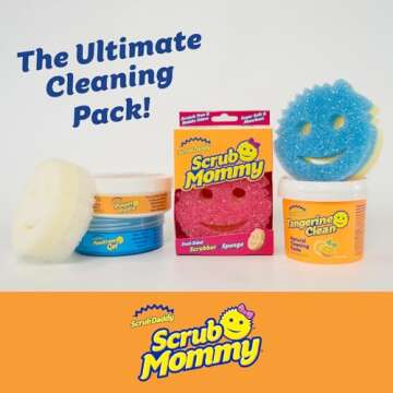 Scrub Daddy Sponges + Household Cleaning Supplies Bundle - PowerPaste Cleaning Putty, Tangerine Clean, PowErase Gel All Purpose Cleaner & 3 Scrub Mommy Sponges (3 Pastes & 3 Sponges)