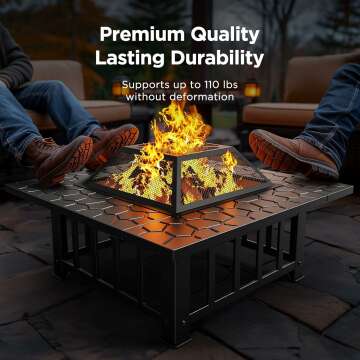 Ciays 32 inch Fire Pit 3-in-1 Multipurpose Outdoor Fire Pit Table with Spark Screen, 22-inch Fire Poker, Rain Cover for Camping, Backyard, Patio, CIFP01B