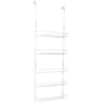 Smart Design Over The Door Adjustable Pantry Organizer Rack w/ 5 Adjustable Shelves - Steel Metal - Hanging - Wall Mount - Cans, Spice, Storage, Closet - Kitchen [White]