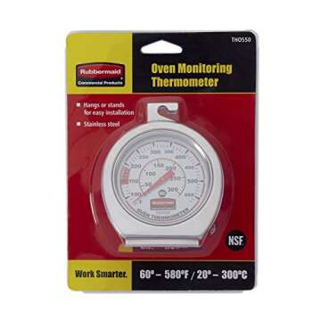 Rubbermaid Commercial Products Stainless Steel Monitoring Thermometer, Safe for Inside Oven/Grill/Smoker, 60-580° Fahrenheit Range, Easy to Read Food Thermometer For Food Resturant/Home Cooking