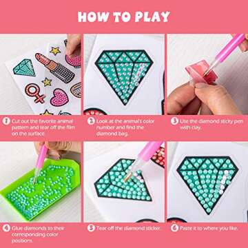 Labeol Diamond Art Kits for Kids Boys and Girls Ages 6-8-10-12 Easy to DIY Creative Diamond Art Sticker Craft by Numbers Kits for Kids and Adult Beginners