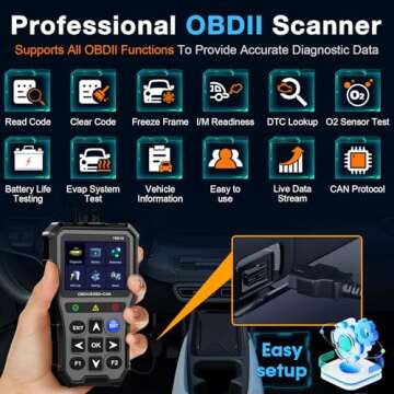 OBD2 Scanner Battery Tester for Car: Color Screen Code Reader Easy Setup Clear Engine Fault Light - Diagnostic Scan Tool Read Voltage/Life for All OBD II Protocol Cars Since 1996