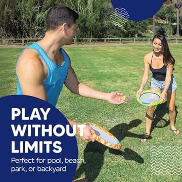 Sunlite Sports Bongo Discs, Ball Paddle Game, Ball Throwing Outdoor Games for Beach, Lawn, Backyard, Camping, Fun Beach Sports Toys, Set of 2