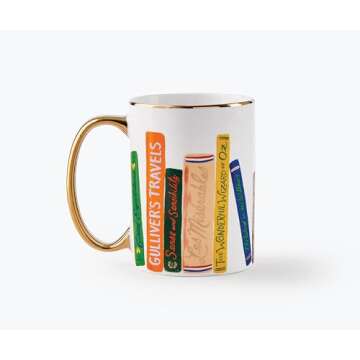 RIFLE PAPER CO. Book Club Mug, for Everyday Use and Gatherings with Unique Designs, for Friends and Family Anytime of the Year, Coffee Tea Enthusiasts and more