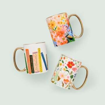 RIFLE PAPER CO. Book Club Mug, for Everyday Use and Gatherings with Unique Designs, for Friends and Family Anytime of the Year, Coffee Tea Enthusiasts and more