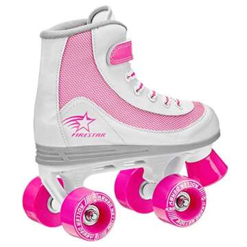 Roller Derby Firestar Youth Girl's Quad Roller Skates, White/Pink, Size 01