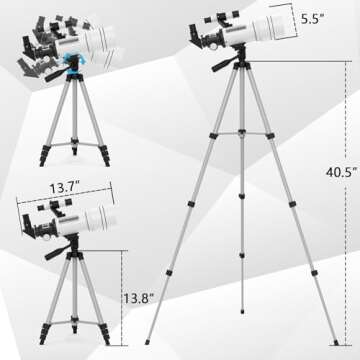 ToyerBee Telescope for Adults & Kids, 70mm Aperture Astronomical Refractor Telescopes for Astronomy Beginners (15X-150X), 300mm Portable Telescope with an Phone Adapter & A Wireless Remote