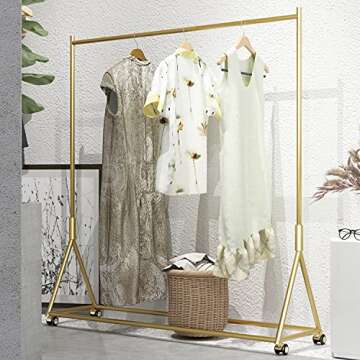 HOMEKAYT Gold Clothing Rack Gold Clothes Rack on Wheels Gold Garment Rack Modern Display Rack for Home,Boutique,Retail -59’’L