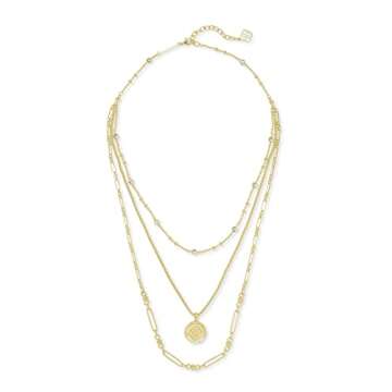 Kendra Scott Medallion Triple Strand Necklace in 14k Gold-Plated Brass, Fashion Jewelry for Women, Gold