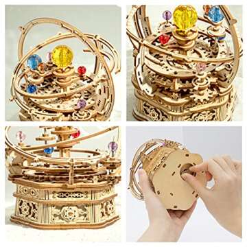 ROKR 3D Puzzles for Adults Orrery Music Box Wooden Model Building Set, DIY Wood Craft Kit Solar System Kit STEM Toys Gifts for Teens Boys/Girls Hobbies for Man/Woman