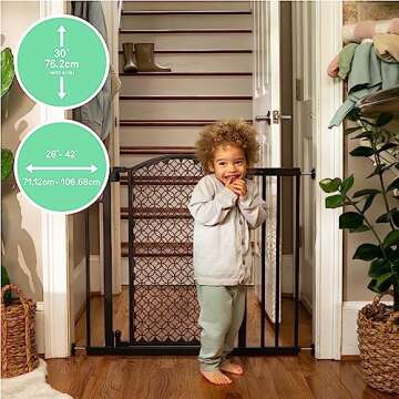 Summer Infant Modern Home Walk-Thru Safety Pet and Baby Gate, 28"-42" Wide, 30" Tall, Pressure or Hardware Mounted, Install on Wall or Banister in Doorway or Stairway, Auto Close Door - Espresso