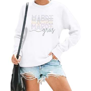 MOUSYA Mardi Gras Sweatshirt Woman Fat Tuesday Shirt Saints New Orleans Hoodie Mardi Gras Day Shirt Casual Long Sleeve Tops