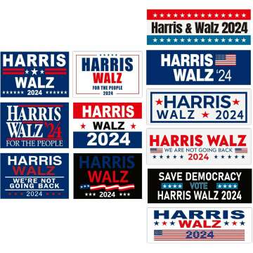 Large Kamala Harris Tim Walz 2024 Stickers - 12 Pack Bumper Decal Set