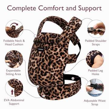 Momcozy Baby Carrier - Ergonomic, Cozy and Lightweight Carrier for 7-44lbs, Effortless to Put On, Ideal for Hands-Free Parenting, Enhanced Lumbar Support, Purehug for Infant to Toddler, Leopard