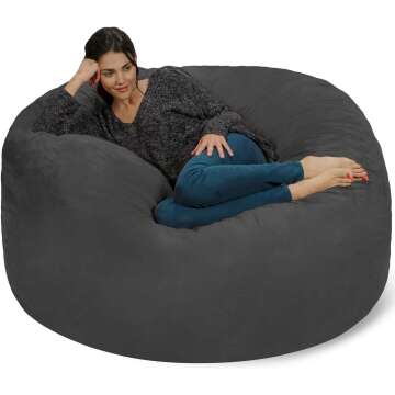 Chill Sack Bean Bag Chair: Giant 5' Memory Foam Furniture Bean Bag - Big Sofa with Soft Micro Fiber Cover - Charcoal