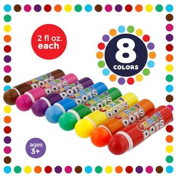 U.S. Art Supply Crazy Dot Markers for Toddlers & Kids 8 Colors - Washable Art Markers Dot Paint Markers Kids Toddler Art Supplies, Easy Grip, Mess-Free, Non-Toxic Bingo Dabbers Painting