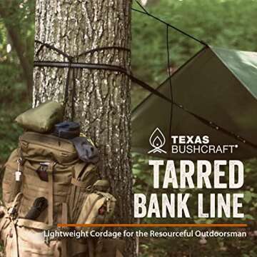 Texas Bushcraft Tarred Bank Line Twine - #36 Black Nylon String for Fishing, Camping and Outdoor Survival – Strong, Weather Resistant Bankline Cordage for Trotline