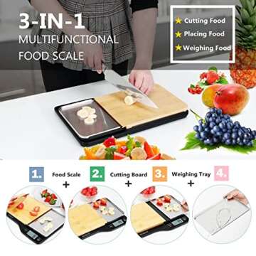 NUTRI FIT Food Scale - 3 in 1 Digital Kitchen Scale, Weight Grams and Ounces with Removable Cutting Board & Tray, LCD Display, 11lb 5kg, Easy for Cooking Baking & Meal Prep, Batteries Included