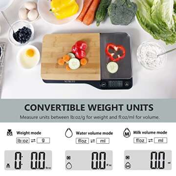 NUTRI FIT Food Scale - 3 in 1 Digital Kitchen Scale, Weight Grams and Ounces with Removable Cutting Board & Tray, LCD Display, 11lb 5kg, Easy for Cooking Baking & Meal Prep, Batteries Included