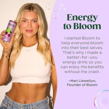 Bloom Sparkling Energy Drink - Natural Caffeine, Zero Sugar, 180mg Caffeine - Antioxidant-Rich w/Green Coffee Bean, Green Tea Extract, Prebiotics - Wellness Beverage for Focus & Metabolism 12oz 12 pk