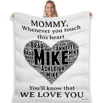 Custom Name Blanket for Mom Grandma Grandpa Nana, Whenever You Touch This Heart You'll Know That We Love You, Gift for Mother's Day Grand Parent's Day Birthday Christmas Thanksgiving, Made in USA