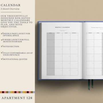 90 Day Planner for Productivity | Journal Notebook | Monthly, Weekly, Daily Organizers | To-Do List & Time Management | Habit Tracker | Goal Setting | Undated | Motivational Quotes (Blue)