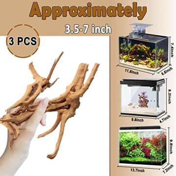 kathson Aquarium Driftwood Natural Wood Driftwood Tree Fish Tank Decoration Assorted Branches Ornament for Fish, Shrimp, Aquatic Animals Play(3pcs)