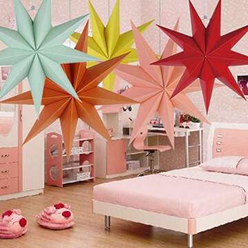 Kiddale 3 Pieces 3D 12" Large Paper Star Hanging Star Red Green Pink Paper Star Decorations for Weddings, Christmas Holiday, Girls Bedroom Decor,Birthday Party Celebration & Home Decoration