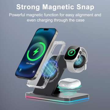 3 in 1 Charging Station Wireless Charger iPhone Fast Magsafe Charger Foldable Charging Stand for Apple Multiple Devices with an 18 W Quick Charger for iPhone 16/15/14/13 Pro Max Apple Watch Airpods