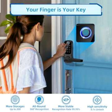 Smart Door Lock with Handle: Keyless Entry Door Lock for Front Door -Fingerprint Smart Lock